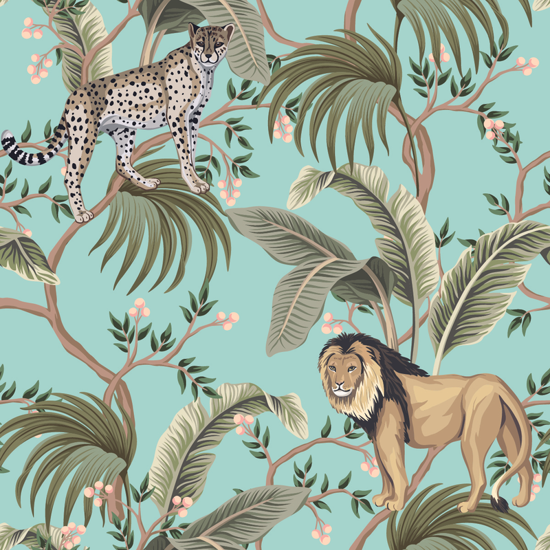 Palms and Exotic Animals Wallpaper
