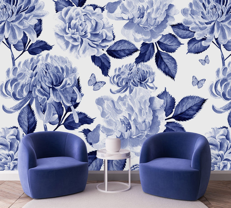 Modish Flowers and Butterflies Wallpaper
