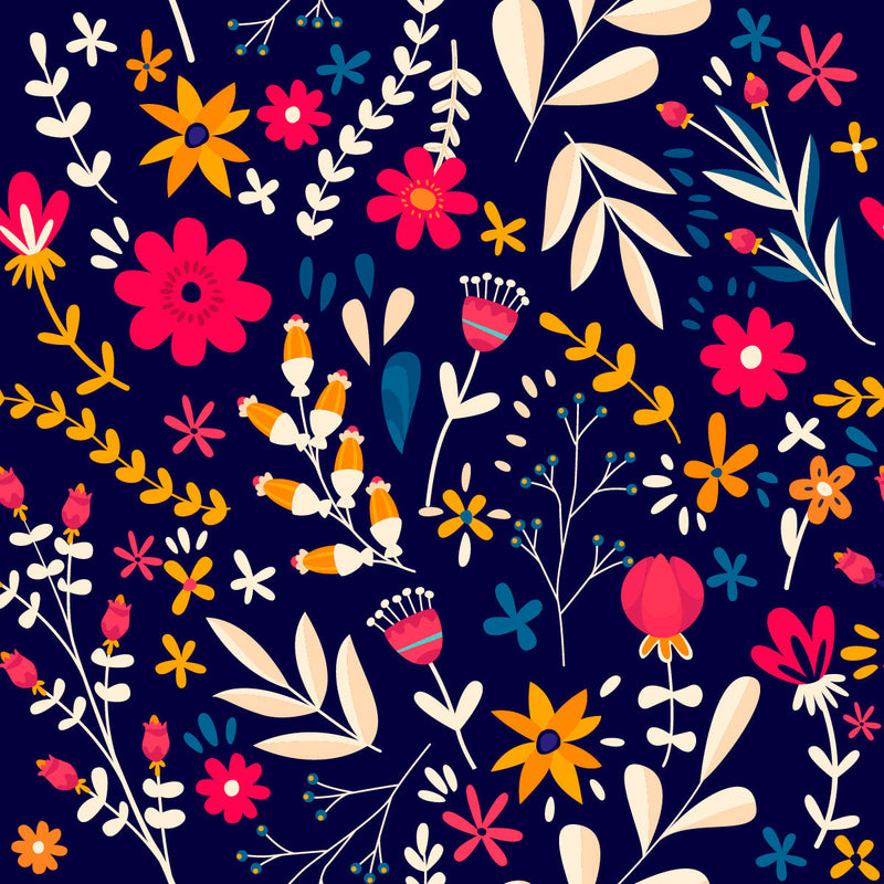 Modish Dark Blue Floral Wallpaper Fashionable
