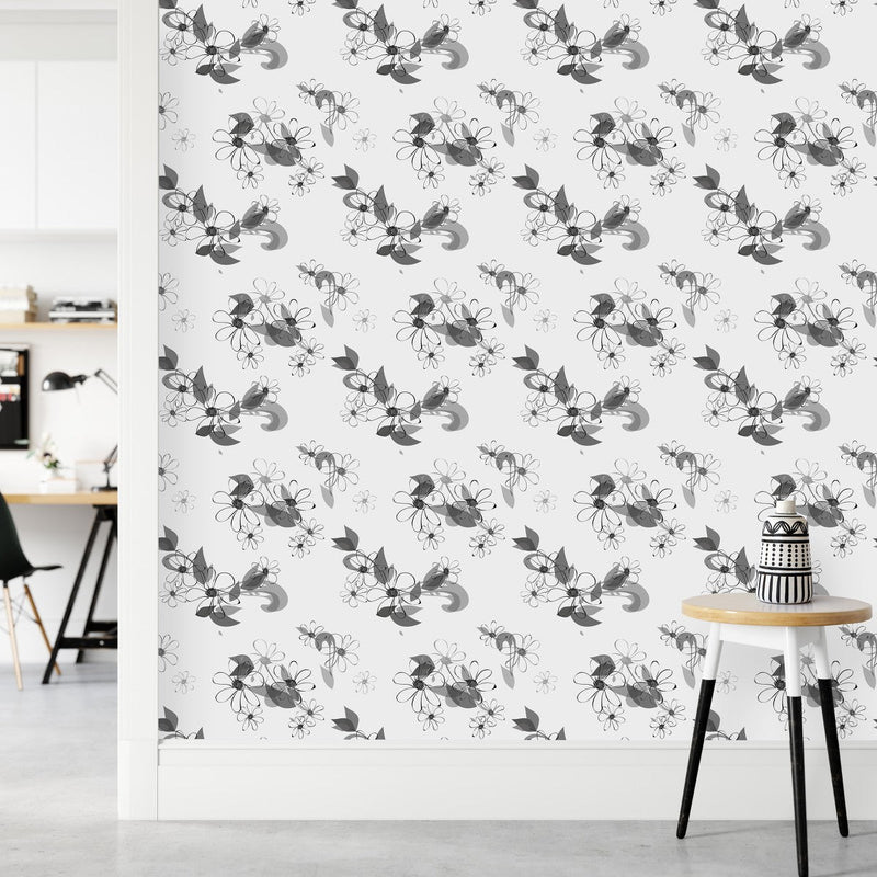 Fashionable Black and White Floral Wallpaper Fashionable