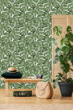 Stylish Tropical Green Leaves Wallpaper Tasteful