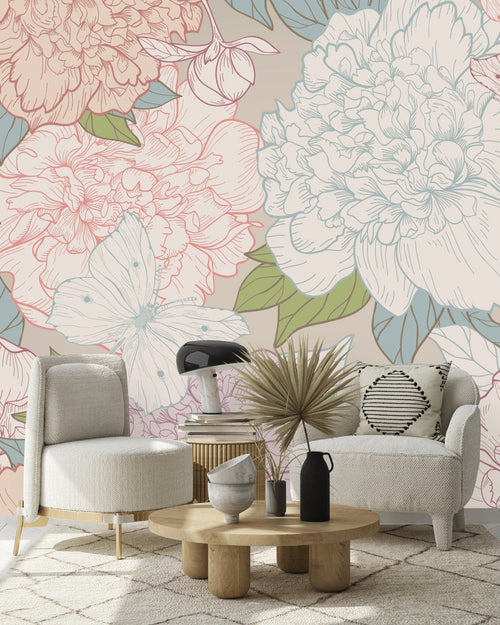 Pastel Colors of Peonies Wallpaper
