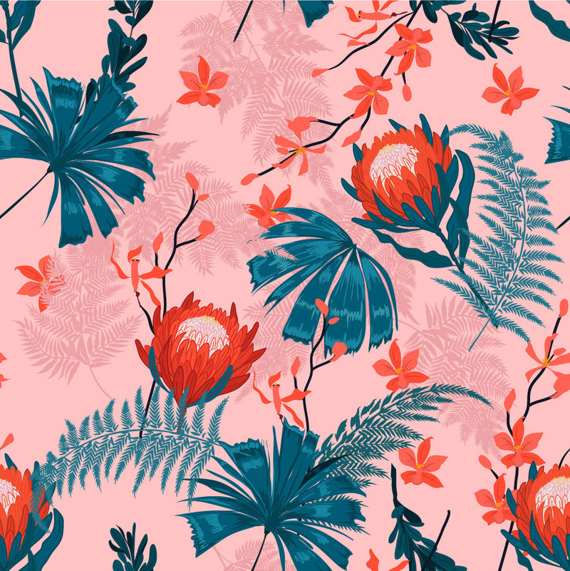 Pink Wallpaper with Protea