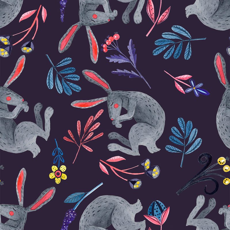 Dark Blue Hares Wallpaper