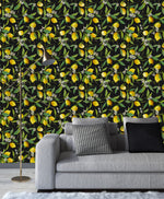 Fashionable Black Wallpaper with Lemons Chic