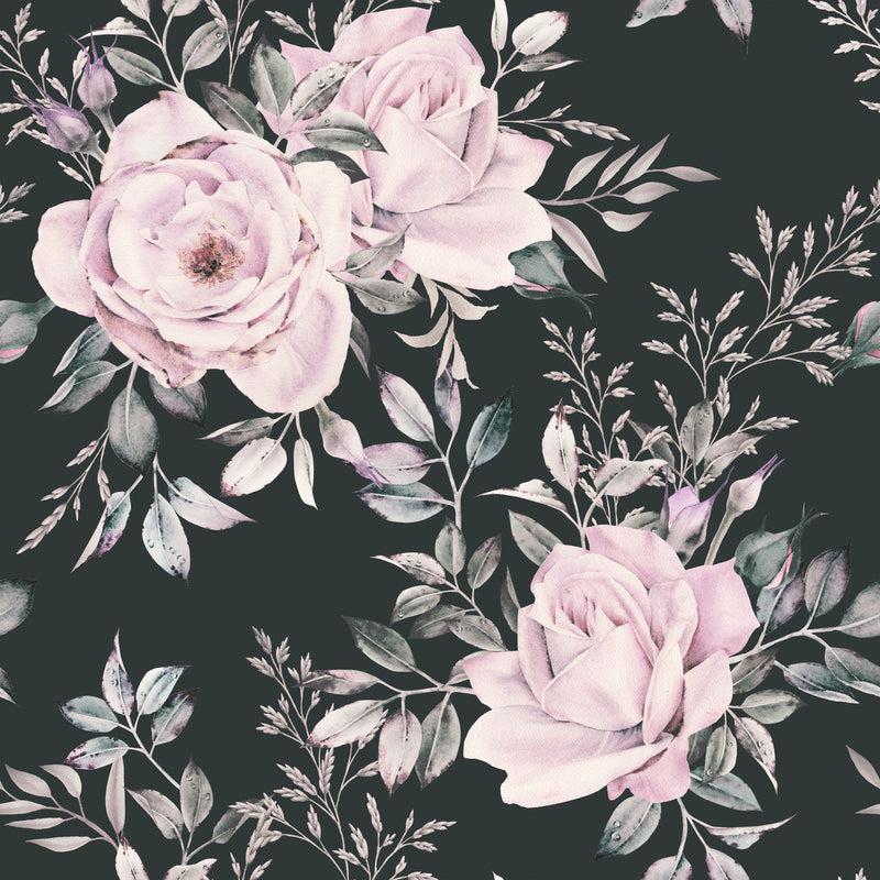Modish Modern Dark Wallpaper with Pink Flowers
