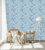 Elegant Blue Leaves and Berries Wallpaper Smart