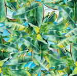 Blue Wallpaper with Green Palm Leaves