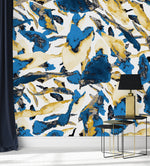 Abstract Blue and Gold Pattern Wallpaper
