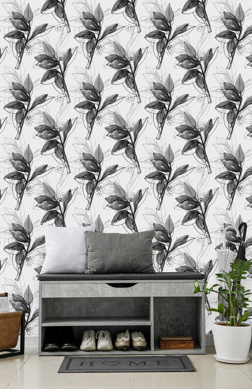 Contemporary Dark Leaves Wallpaper Chic