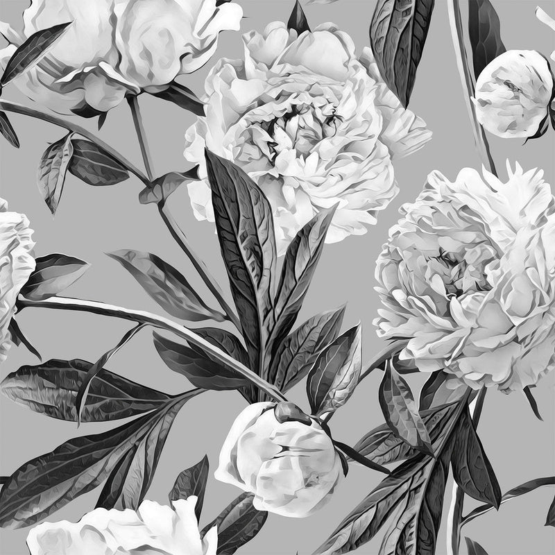 Grey Wallpaper with Peonies