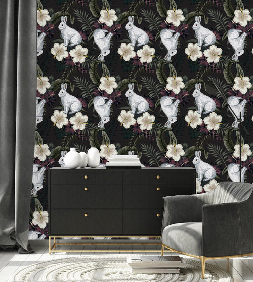 Hares on Dark Wallpaper
