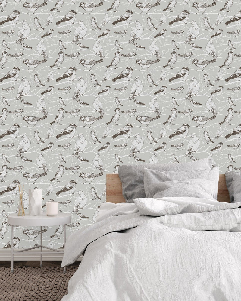 Birds on Grey Wallpaper