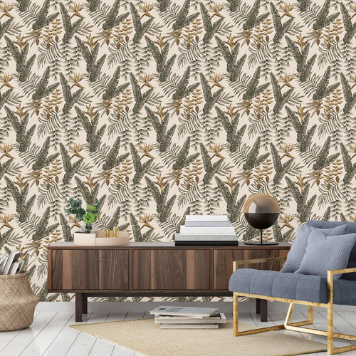White Wallpaper with Palm Leaves