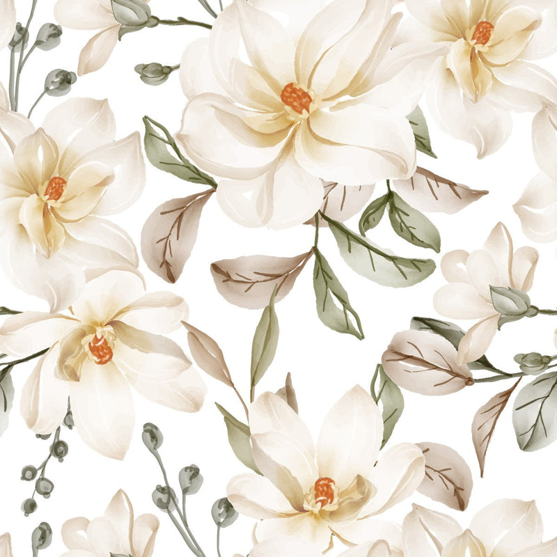 Contemporary White Flowers Wallpaper Smart