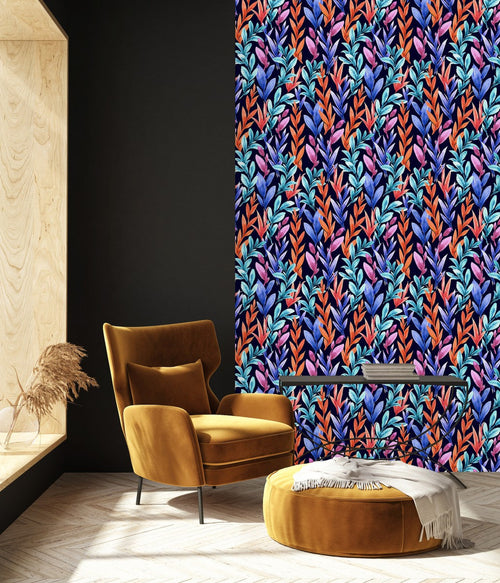 Fashionable Dark Wallpaper with Multicolored Leaves Smart