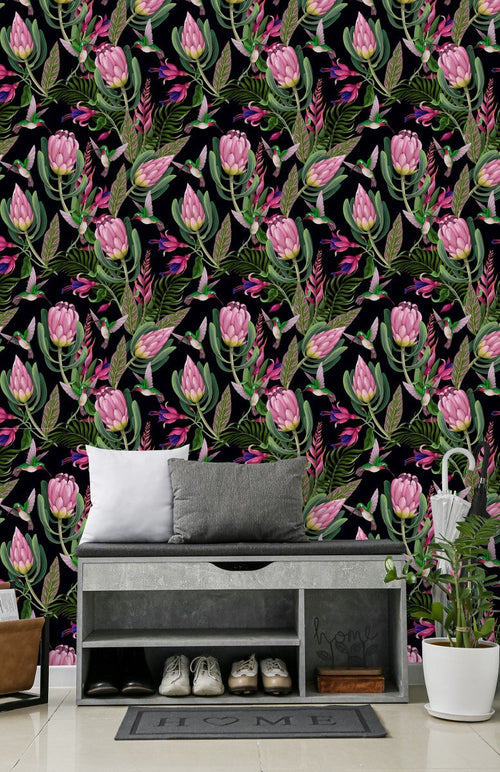 Tropical Flowers and Birds Wallpaper