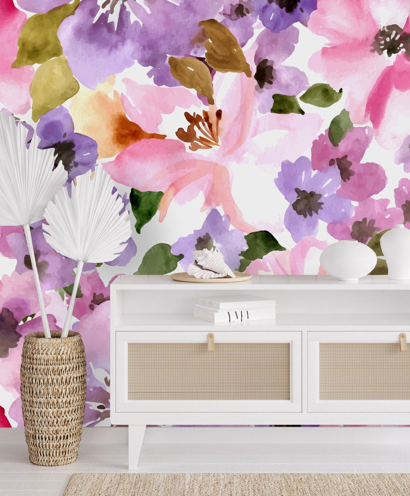 Pink Watercolor Flowers Wallpaper