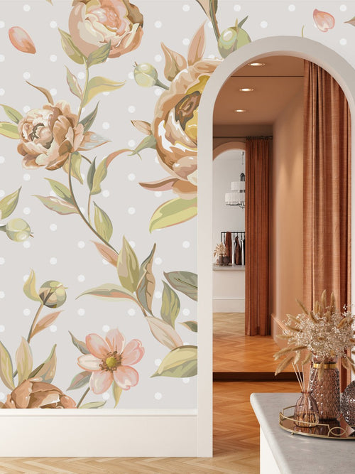 Fashionable Grey Floral Contemporary Wallpaper