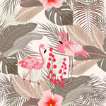 Beige Palm Leaves Wallpaper with Flamingos