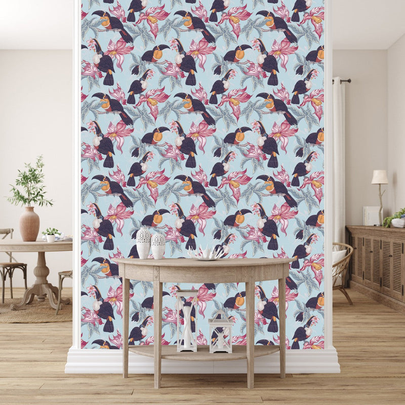 Blue Wallpaper with Toucans