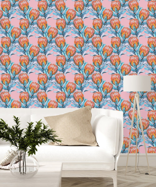 Protea on Pink Wallpaper