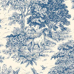 Rod Pocket Curtain Panels Pair in Yellowstone Bluebell Blue Country Toile- Horses, Deer, Dogs- Large Scale