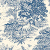 Round Tablecloth in Yellowstone Bluebell Blue Country Toile- Horses, Deer, Dogs- Large Scale
