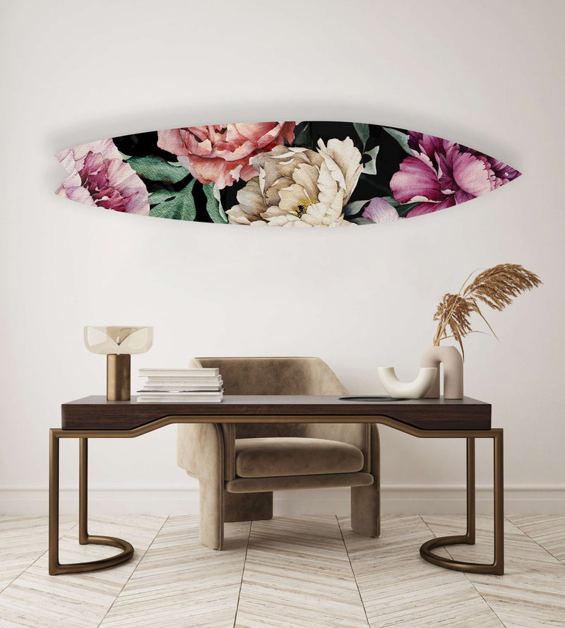 Vintage Dark Peony Mural Printed Acrylic Surfboard Wall Art