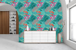 Brightly Flowers and Leaves Pattern Wallpaper