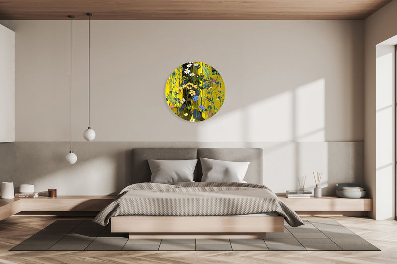 Colorful Herbs and Flowers on Dark Background Printed Mirror Acrylic Circles