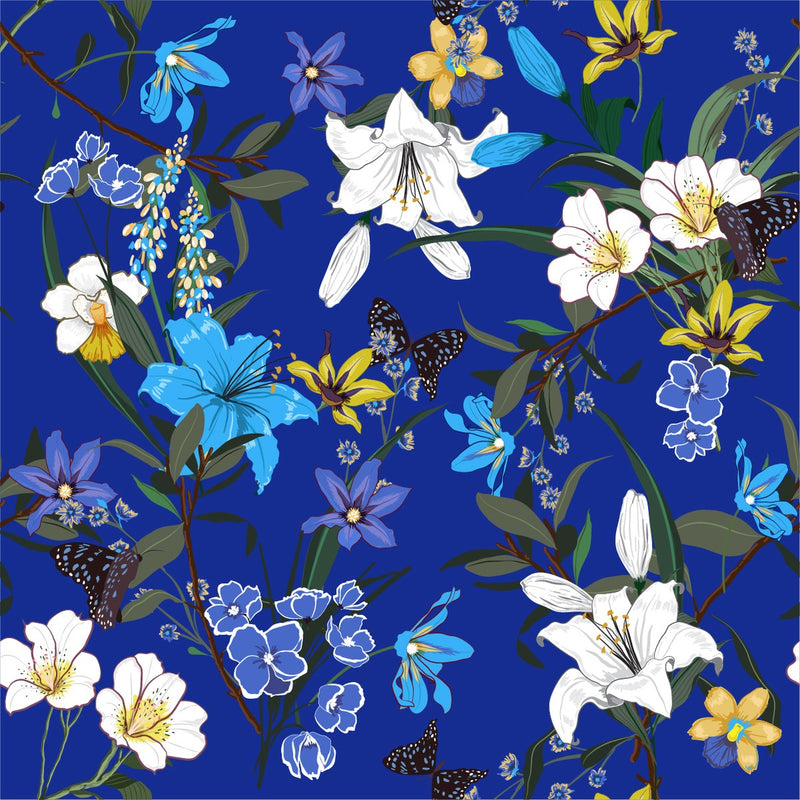 Elegant Blue Floral Wallpaper Sophisticated