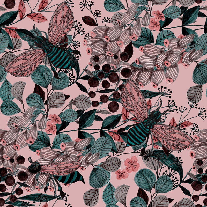 Dark Pink Wallpaper with Leaves