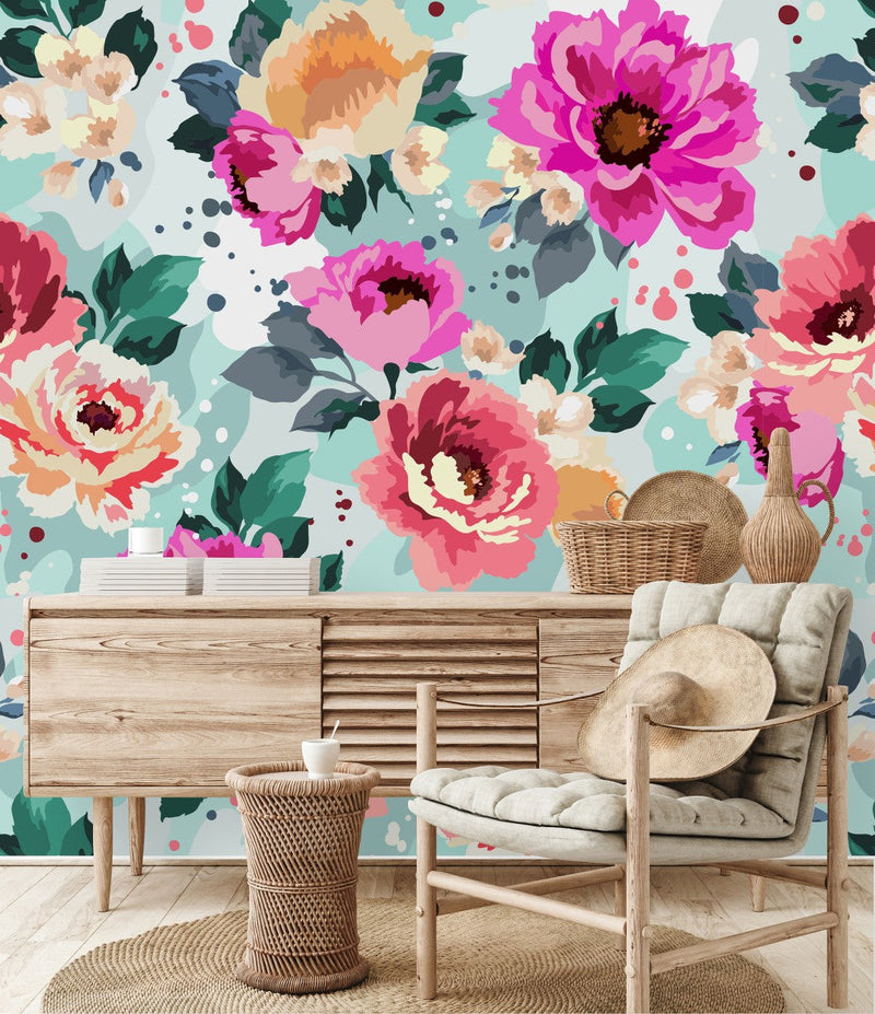 Contemporary Brightly Flowers Wallpaper Chic