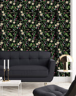 Black Wallpaper with Meadow Flowers