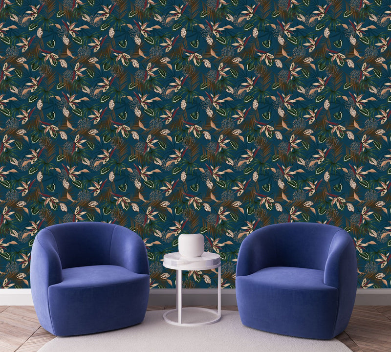 Dark Blue Wallpaper with Leaves