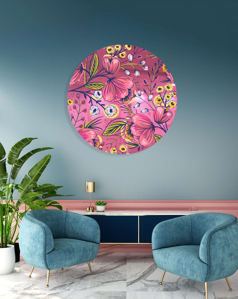 Pink Poppy Flowers Printed Mirror Acrylic Circles