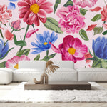 Stylish Modern Pink and Blue Flowers Wallpaper