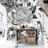 White Wallpaper with Grey Flowers