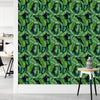 Black Wallpaper with Green Leaves