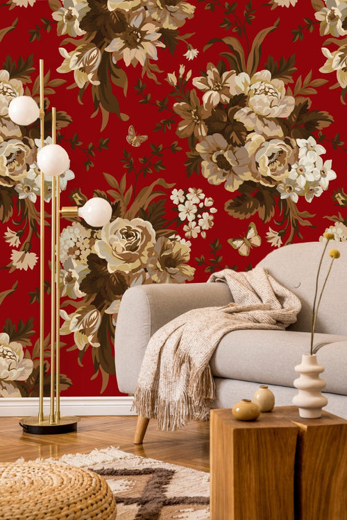 Elegant Modern Red Floral Wallpaper