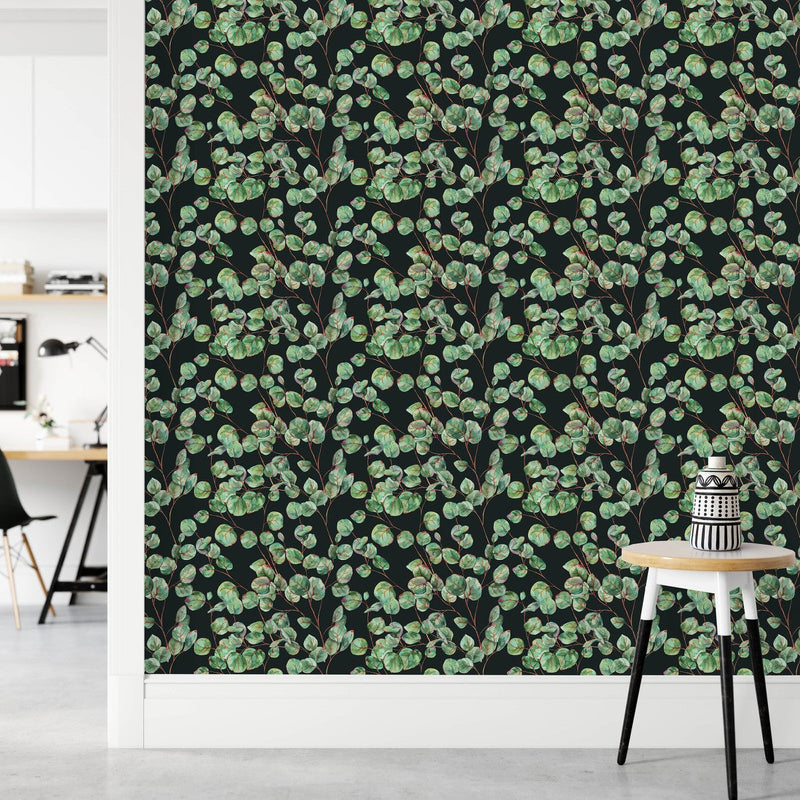 Black Wallpaper with Poplar Leaves