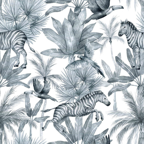 Zebras and Birds on Grey Background Wallpaper