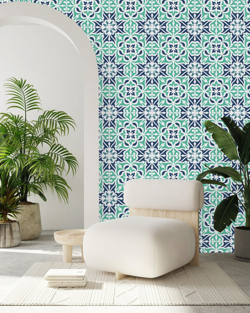 Blue and Green Pattern Wallpaper