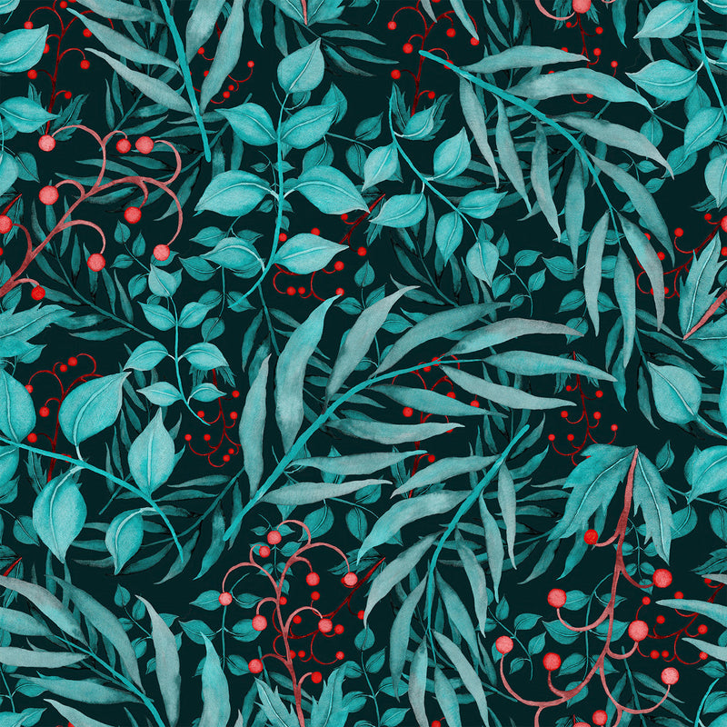 Berries and Green Leaves Wallpaper