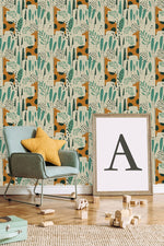 Green Wallpaper with Giraffe