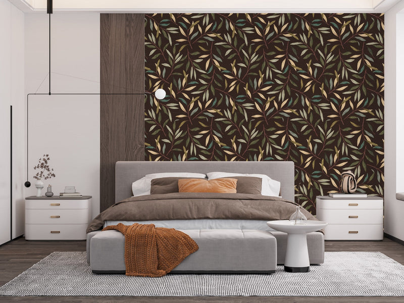 Voguish Dark Leaves Pattern Wallpaper Smart