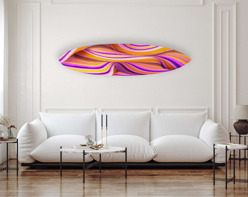 Yellow Wavy Design Acrylic Surfboard Wall Art