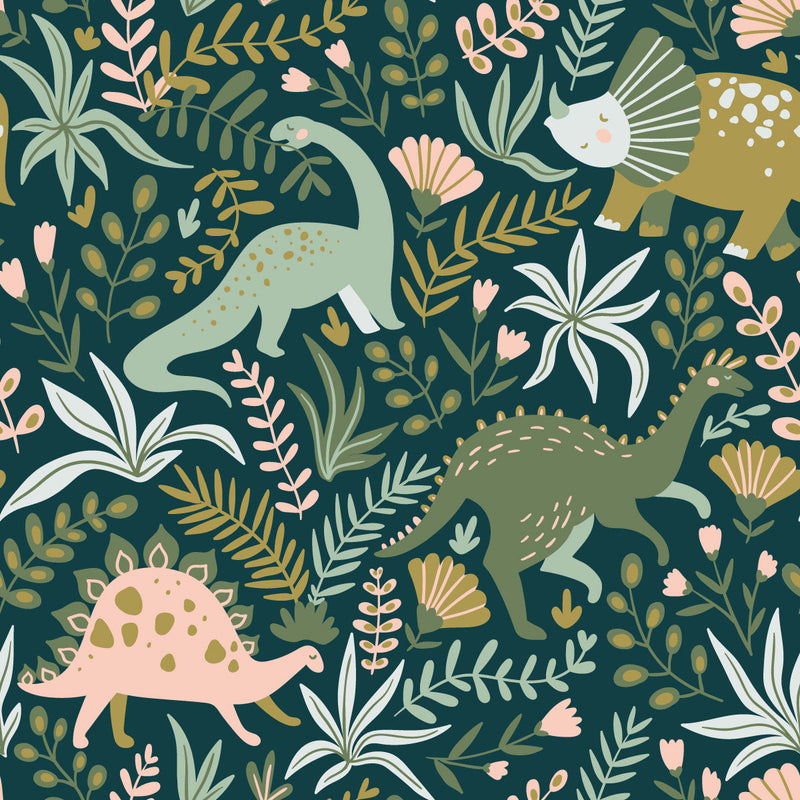 Green Wallpaper with Dinosaurs