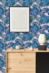 Blue and Green Exotic Leaves Wallpaper